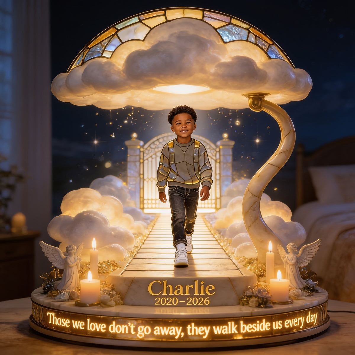 Personalized Black Little Boy Memorial Acrylic LED Night Light, Sympathy Gift for Son Grandson