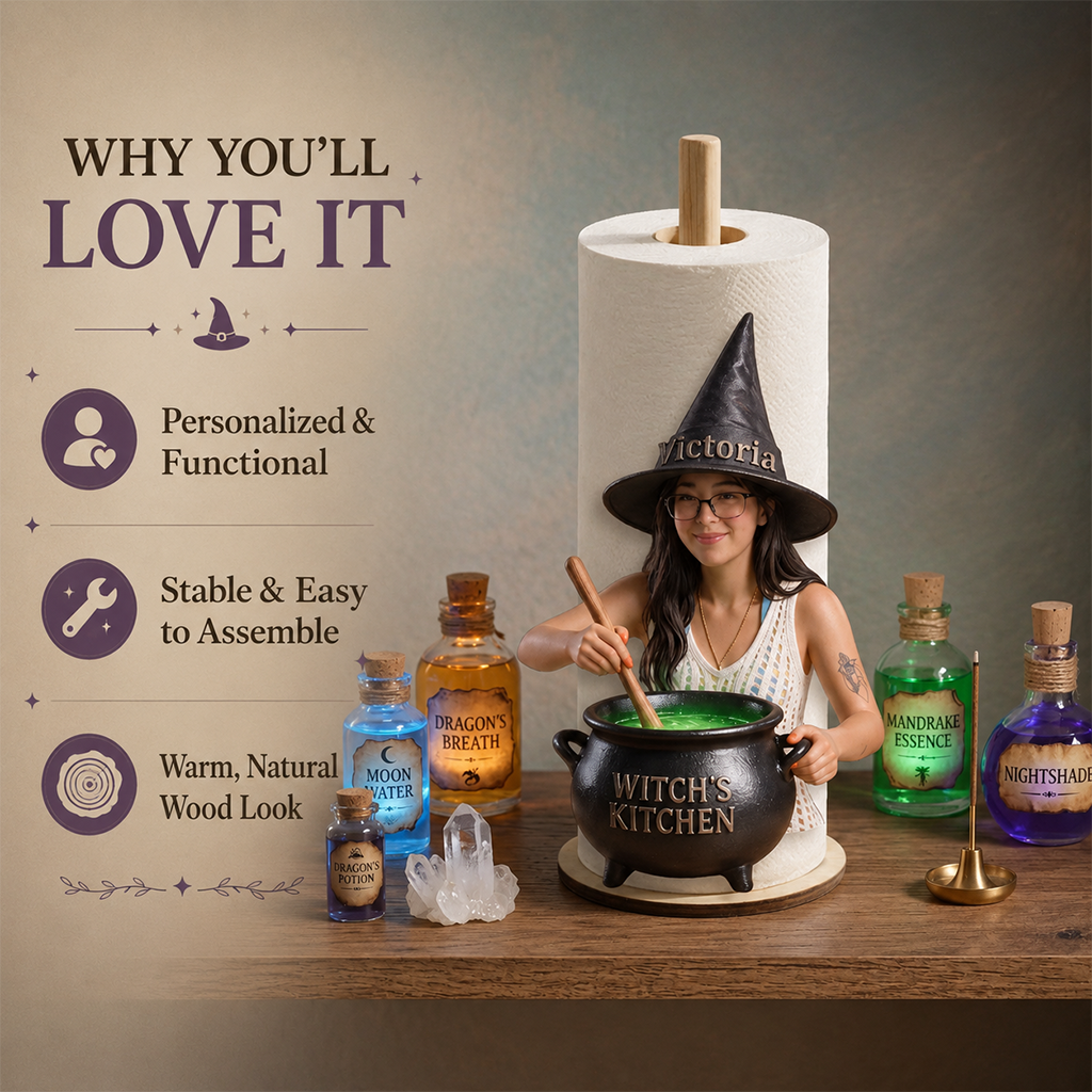 Personalized Older Black Witch Grandma Paper Towel Stand Kitchen Decor