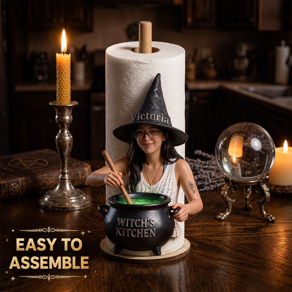 Personalized Latina Witch Kitchen Paper Towel Stand, Countertop Decor Gift
