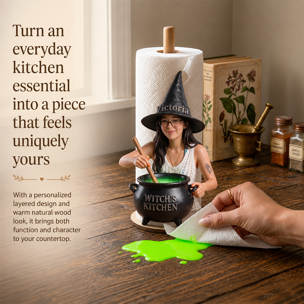 Personalized Older Black Witch Grandma Paper Towel Stand Kitchen Decor