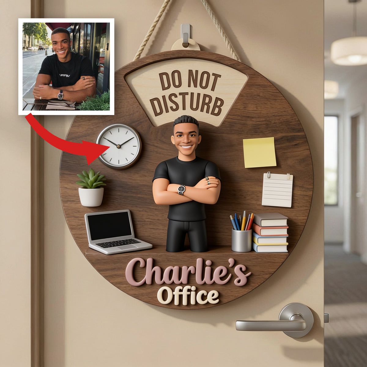 Custom Photo Black Man Office Status Spinner Sign, Personalized Home Office Gift