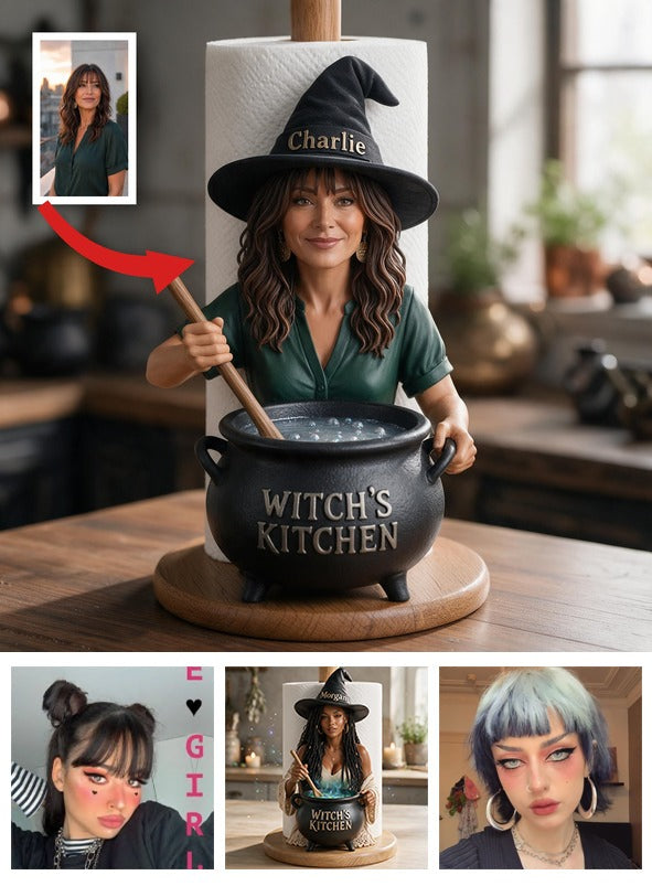 Personalized Witch Kitchen Older Latina Witch Paper Towel Stand Kitchen Decor
