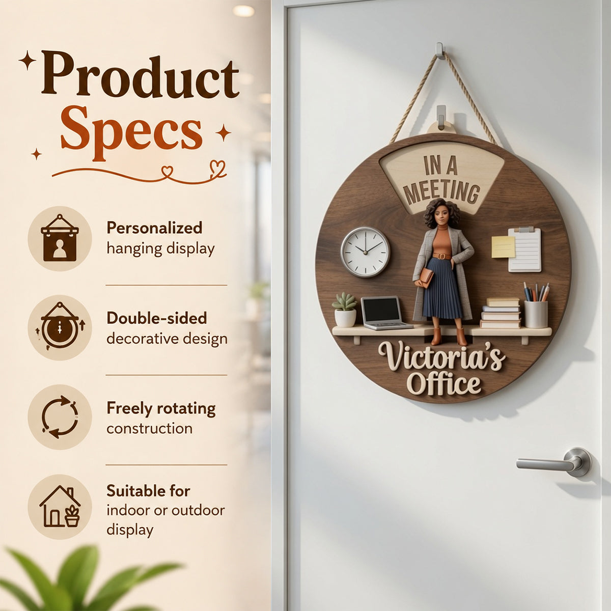 Custom Photo Older Man Office Status Spinner Sign Personalized Door Decor Gift