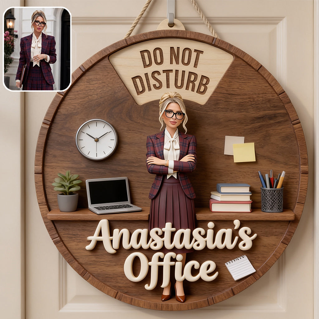 Custom Photo Senior Office Woman Spinner Sign Office Status Door Decor