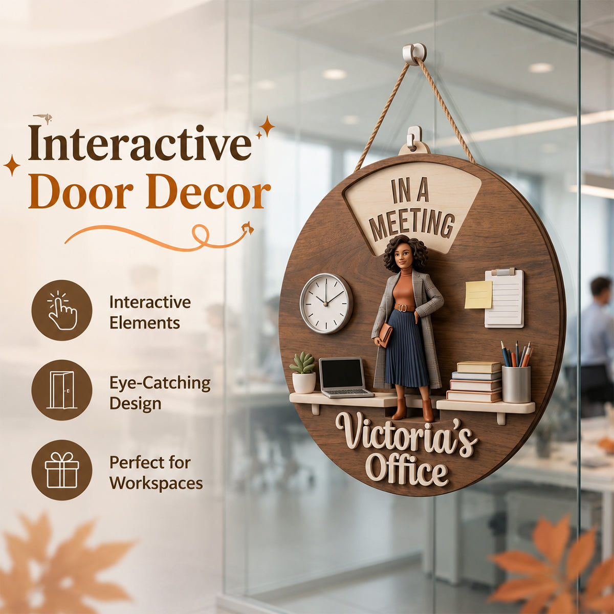 Custom Photo Senior Office Woman Spinner Sign Office Status Door Decor