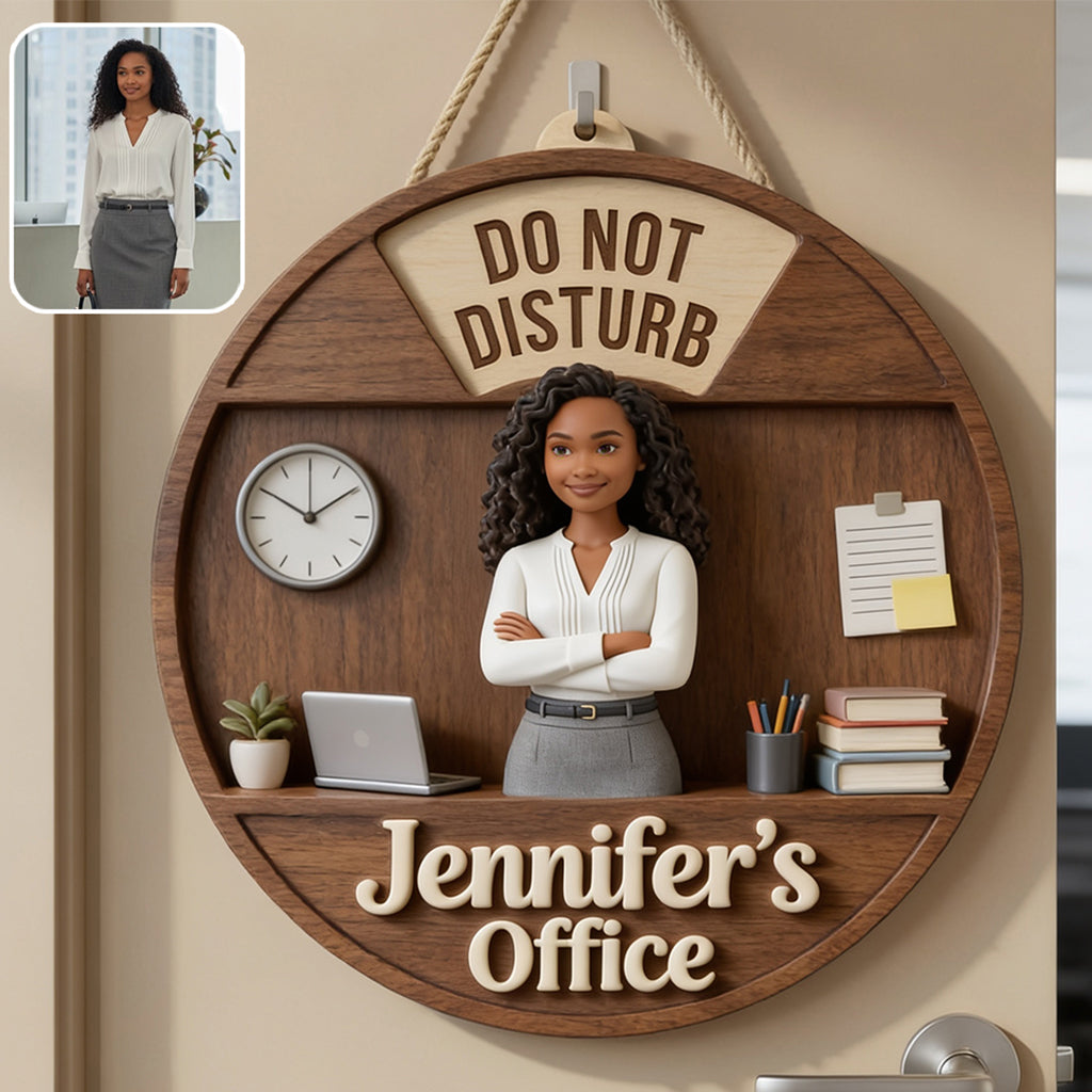 Custom Photo Senior Office Woman Spinner Sign Office Status Door Decor