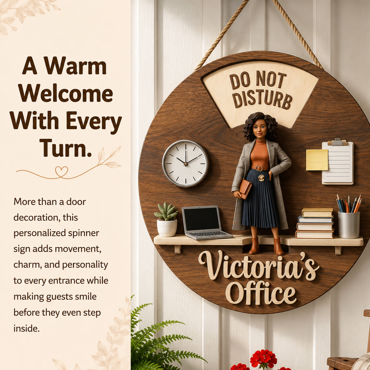 Custom Photo Senior Office Woman Spinner Sign Office Status Door Decor