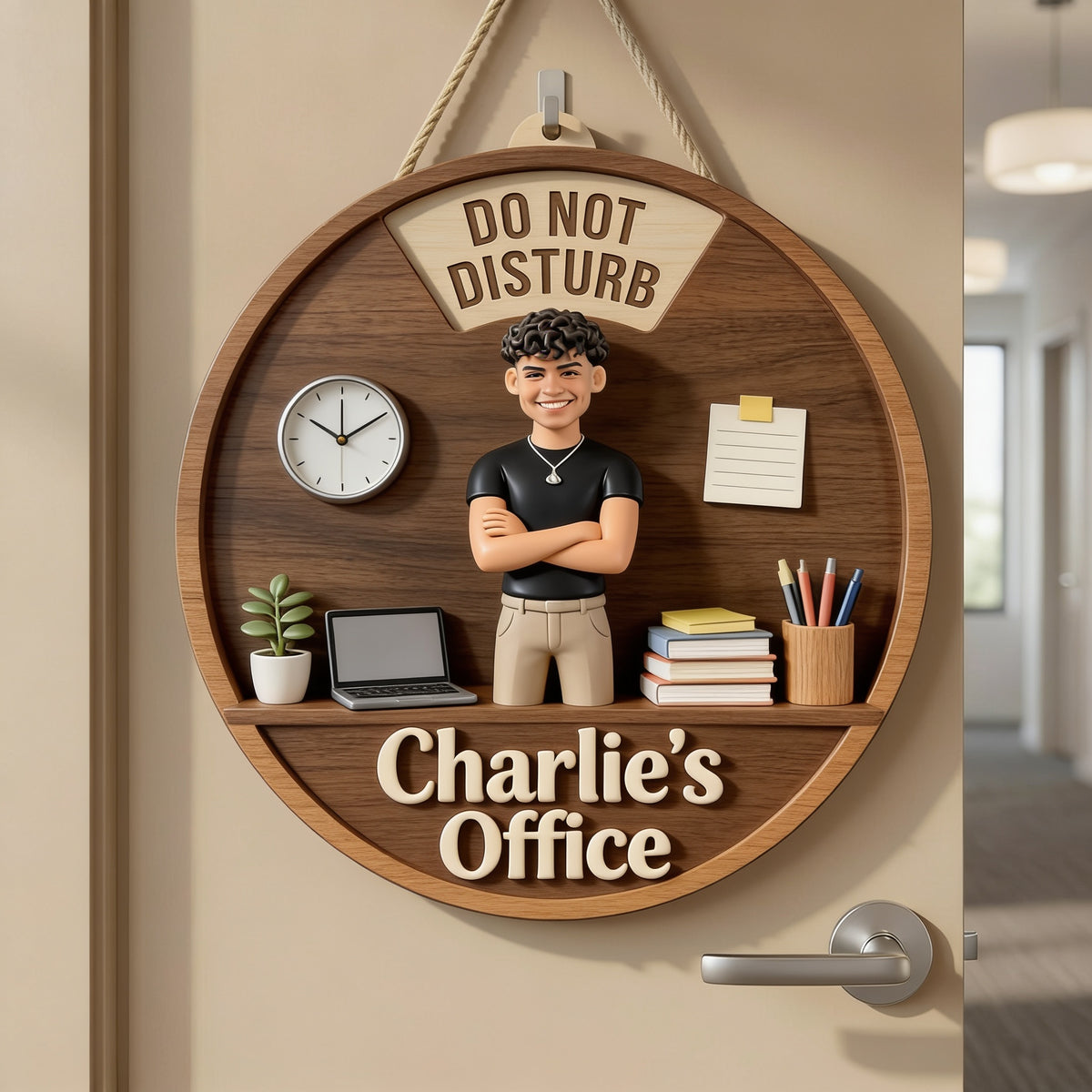 Custom Photo Young Latino Man Office Status Spinner Sign, Office Door Decor Gift