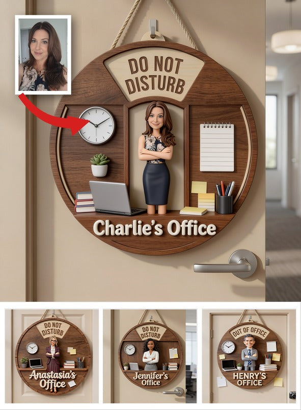 Custom Photo Senior Office Woman Spinner Sign Office Status Door Decor