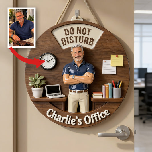 Custom Photo Older Latino Man Office Spinner Sign Office Door Status Gift