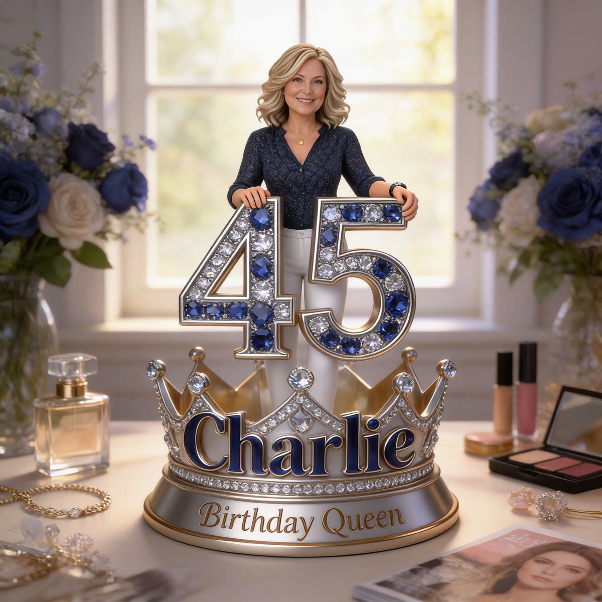 Personalized Birthday Middle-Aged Woman Custom Shaped Acrylic Plaque, 45th Birthday Queen Gift