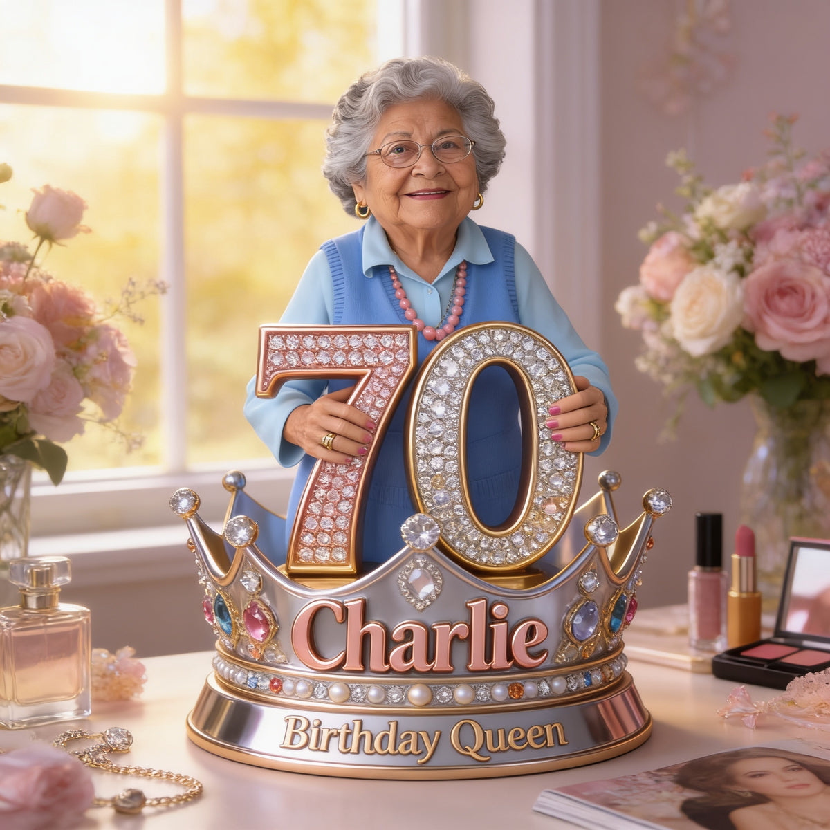 Personalized Birthday Older Latina Woman 70th Custom Shaped Acrylic Plaque
