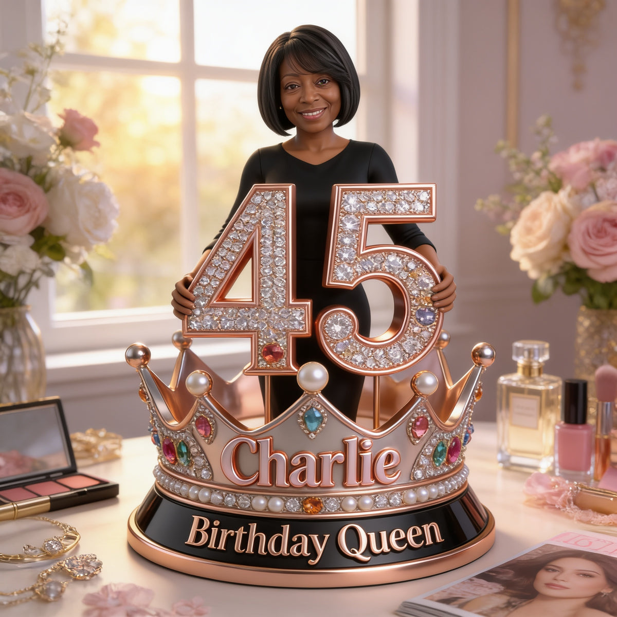 Personalized Birthday Middle-Aged Black Woman Custom Shaped Acrylic Plaque Milestone Birthday Gift