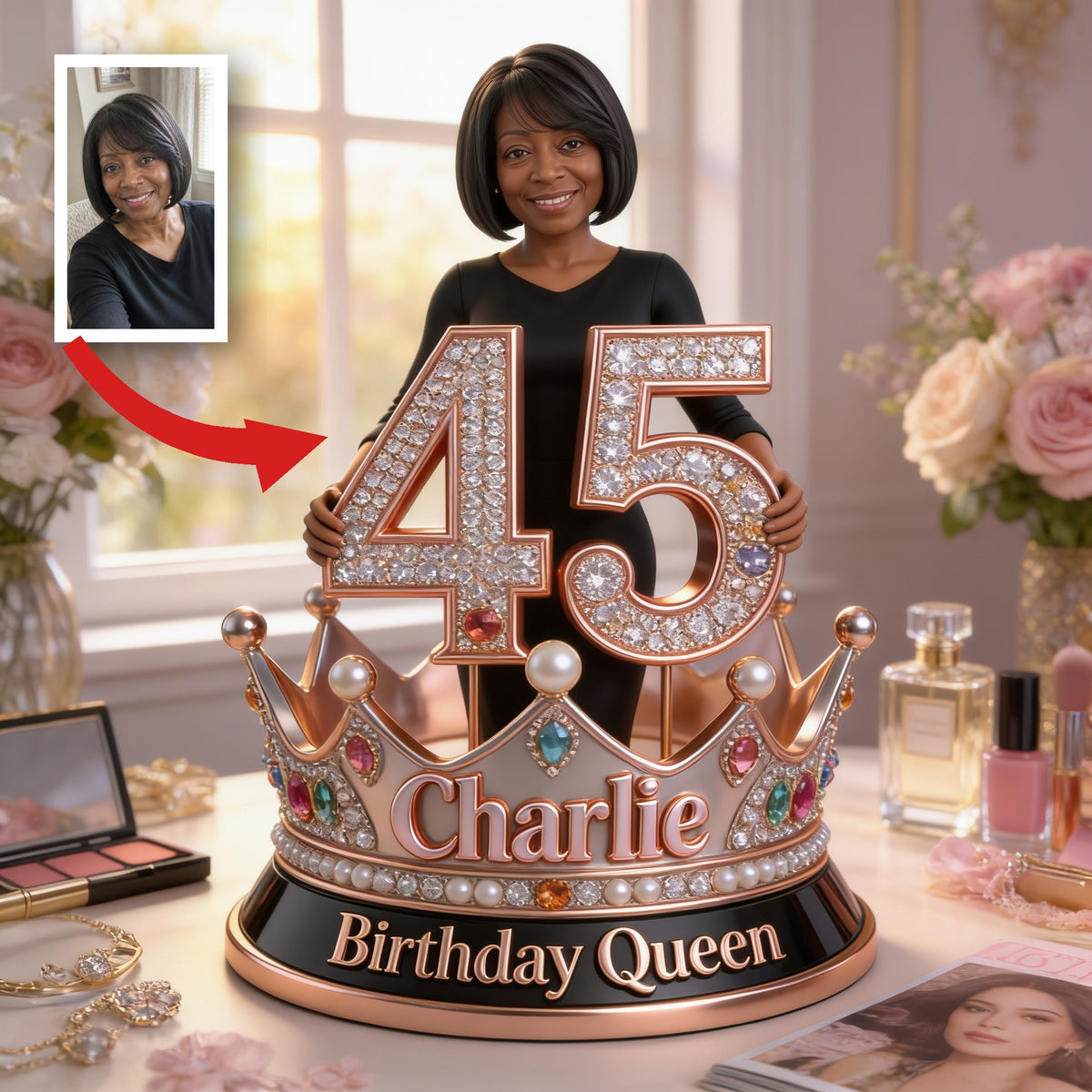 Personalized Birthday Middle-Aged Black Woman Custom Shaped Acrylic Plaque Milestone Birthday Gift