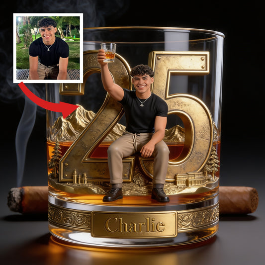 Personalized 25th Birthday Latino Man Whiskey Glass Gift For Husband Boyfriend Son