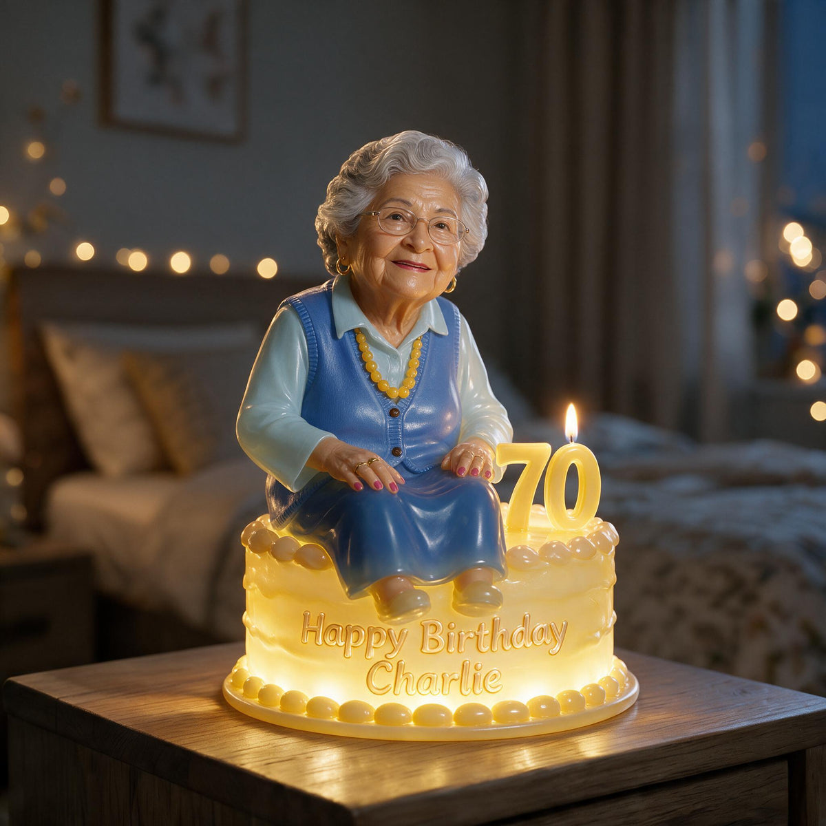 Personalized 70th Birthday Older Latina Woman Acrylic LED Night Light Grandma Gift