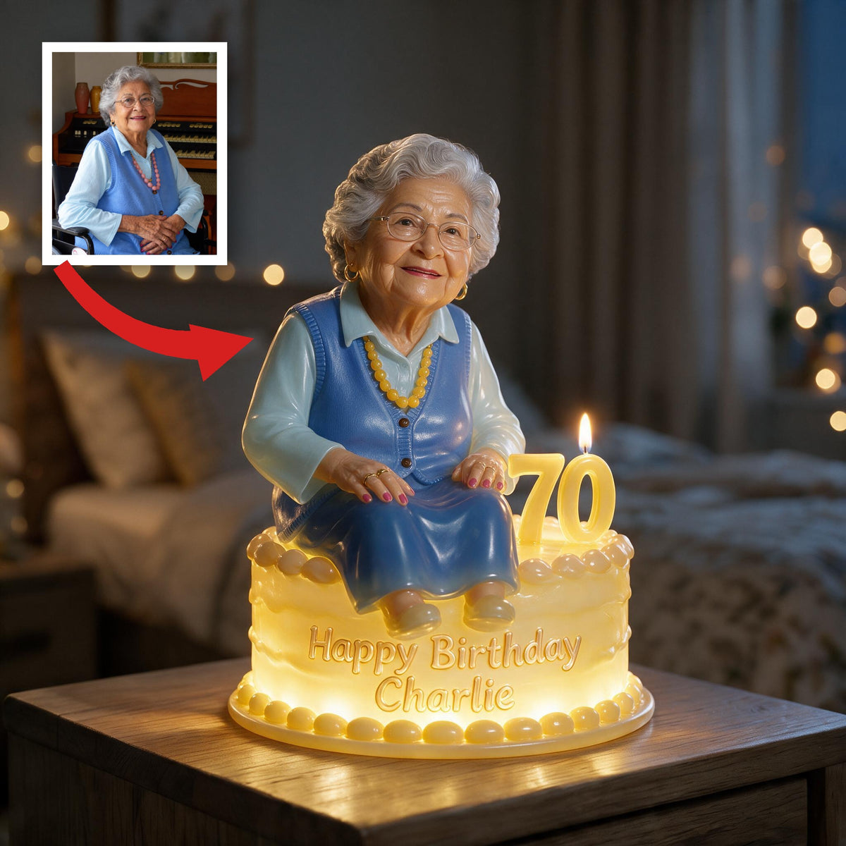 Personalized 70th Birthday Older Latina Woman Acrylic LED Night Light Grandma Gift