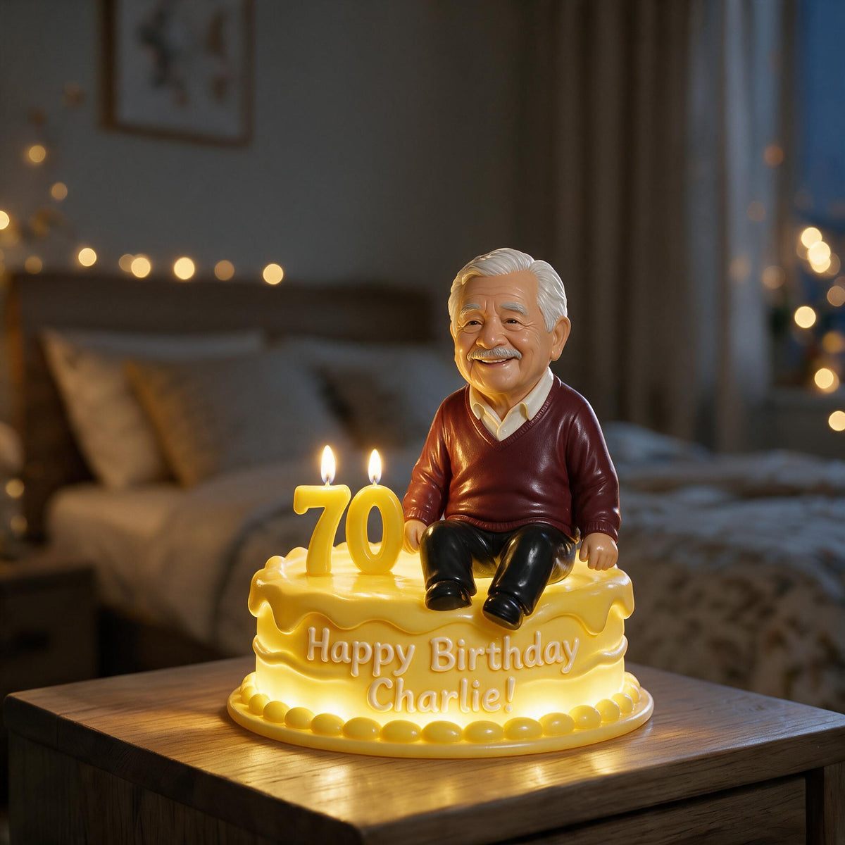 Personalized 70th Birthday Older Latino Man Acrylic LED Night Light Grandpa Gift