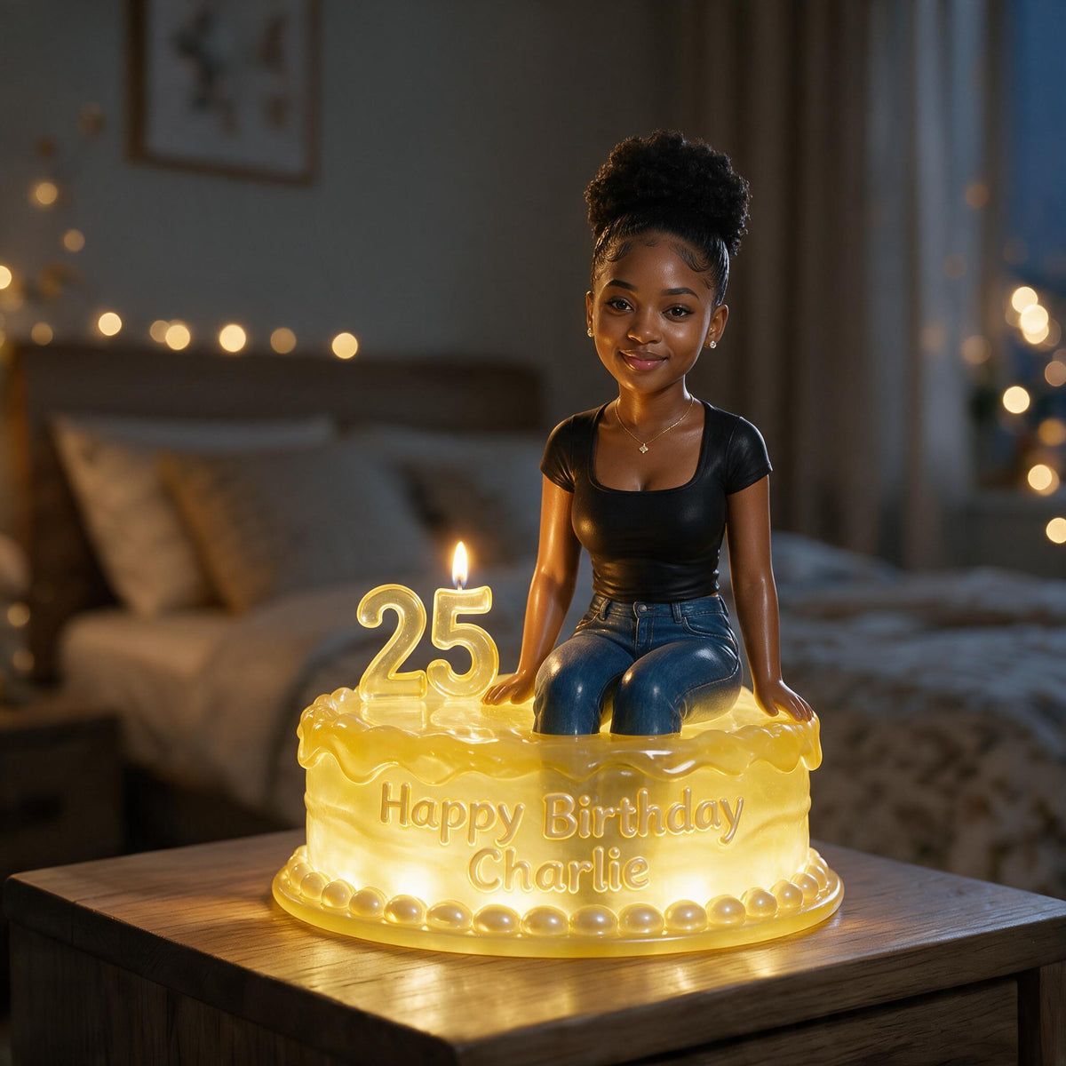 Personalized 25th Birthday Black Woman Acrylic LED Night Light Gift