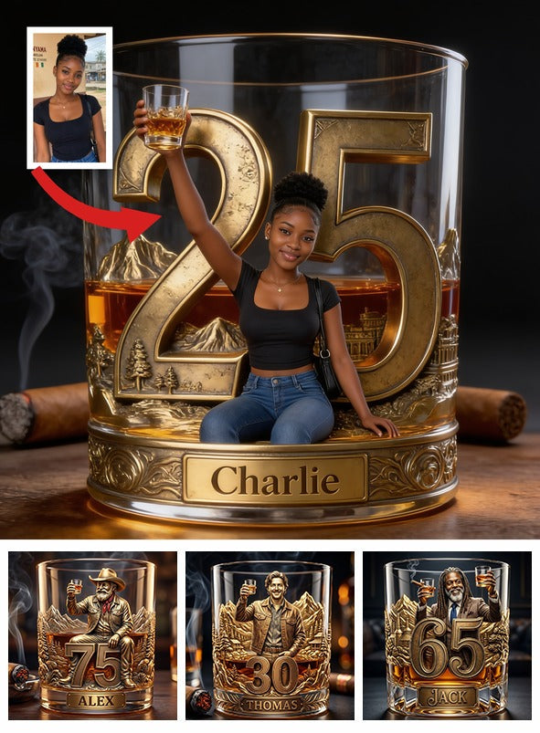 Personalized 25th Birthday Black Woman Whiskey Glass Gift For Her