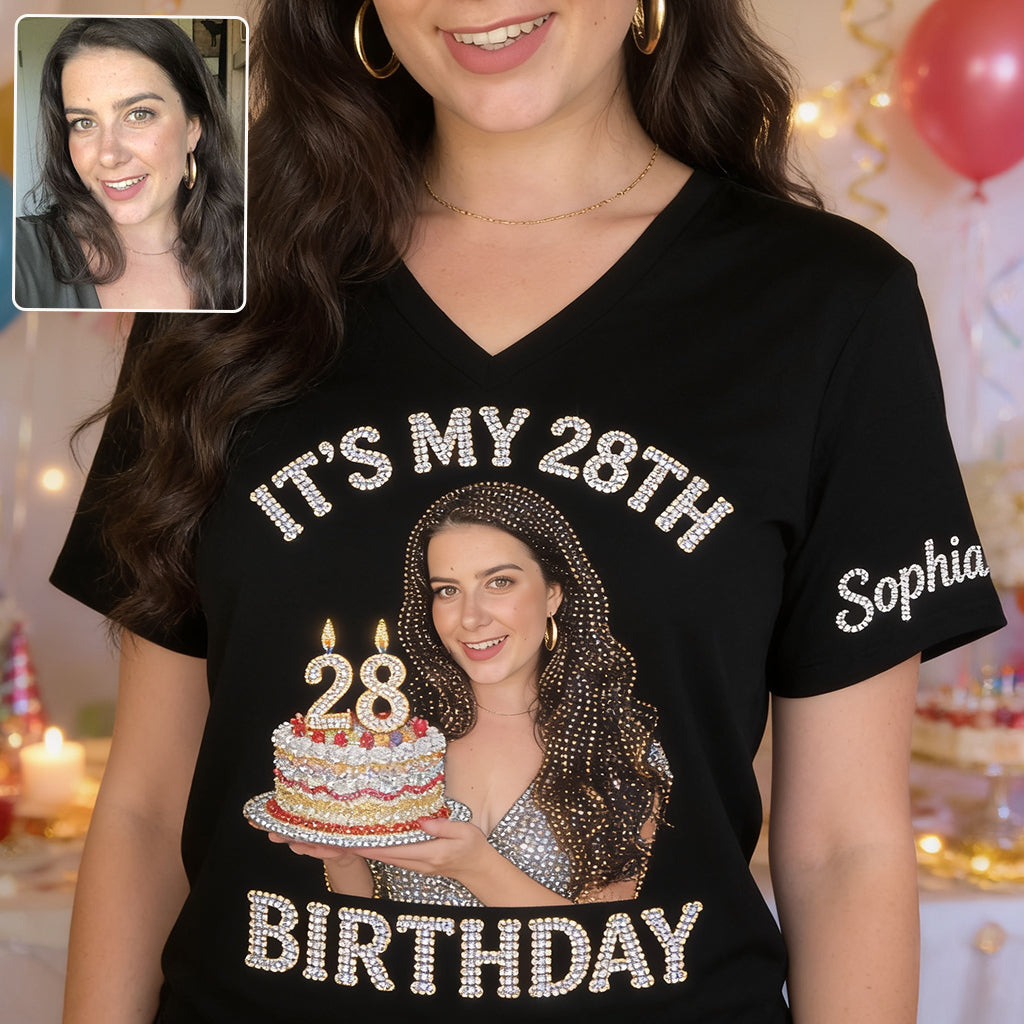 Personalized 25th Birthday Latina Woman V-Neck T-Shirt Birthday Gift
