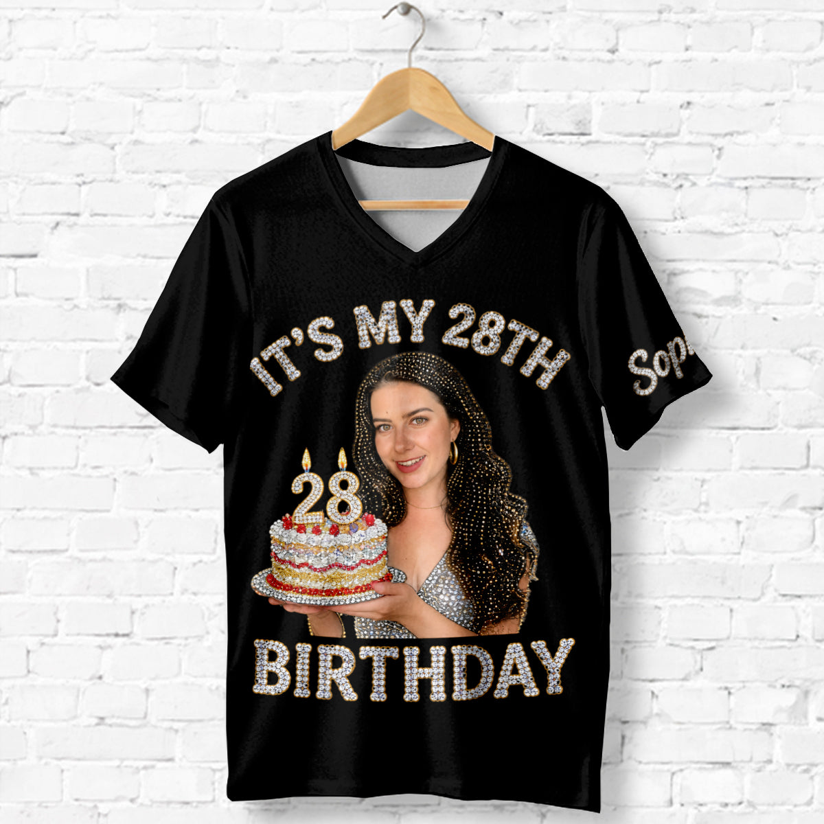 Personalized Birthday Little Girl V-Neck T-Shirt Birthday Gift for Daughter Granddaughter Niece
