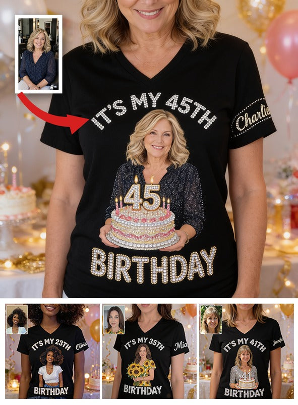 Personalized 45th Birthday Middle-Aged Woman V-Neck T-Shirt Gift