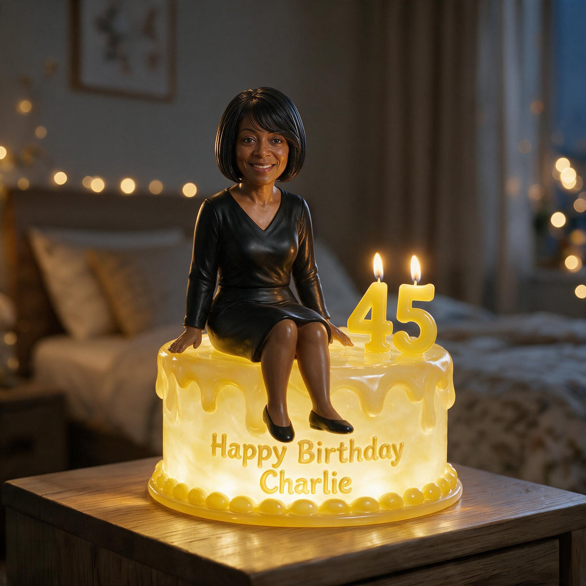 Personalized 50th Birthday Middle-Aged Black Woman Acrylic LED Night Light Gift