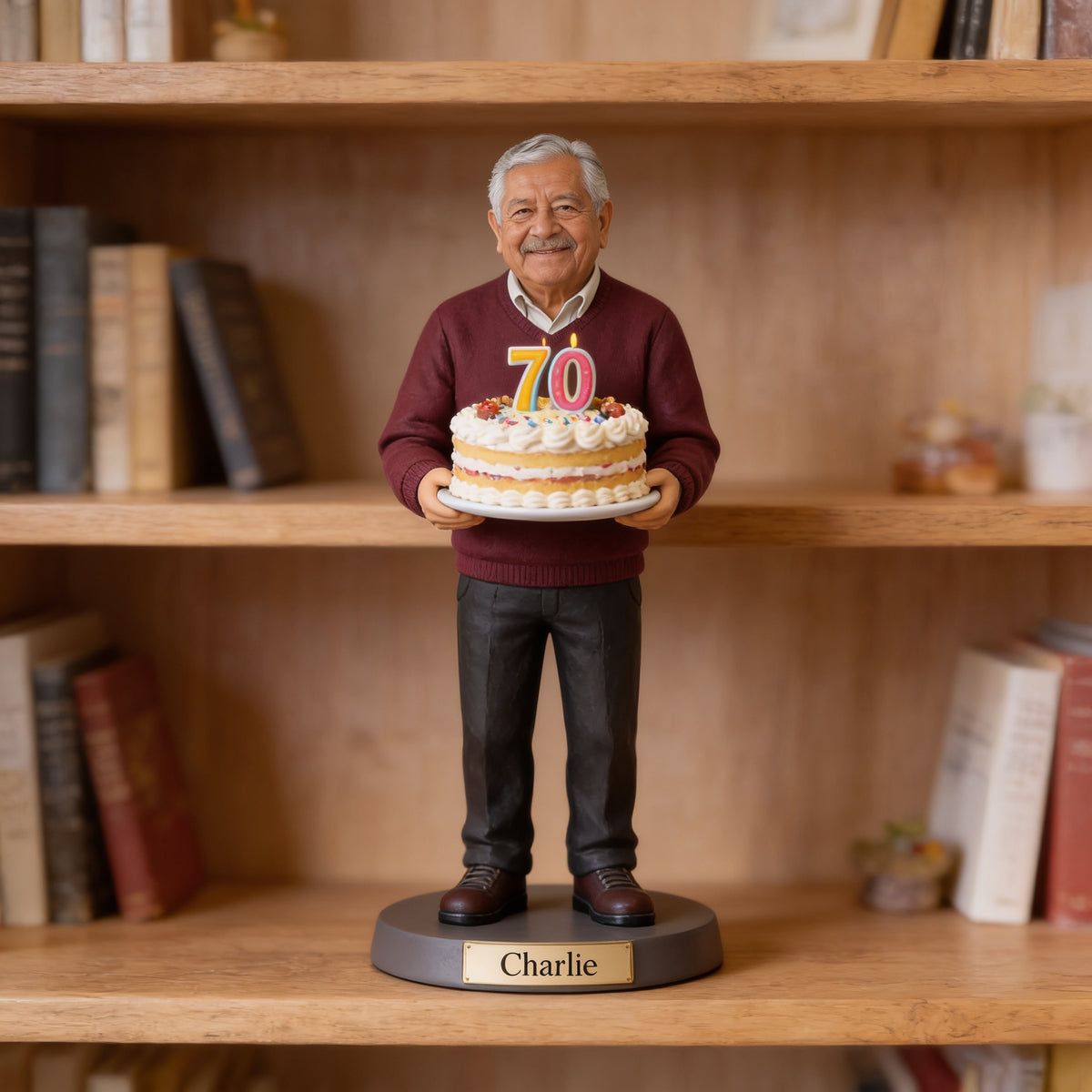 Personalized 70th Birthday Older Latino Man Custom Shaped Acrylic Plaque Gift for Dad Grandpa