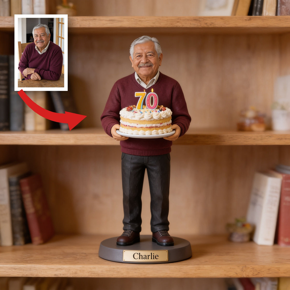 Personalized 70th Birthday Older Latino Man Custom Shaped Acrylic Plaque Gift for Dad Grandpa