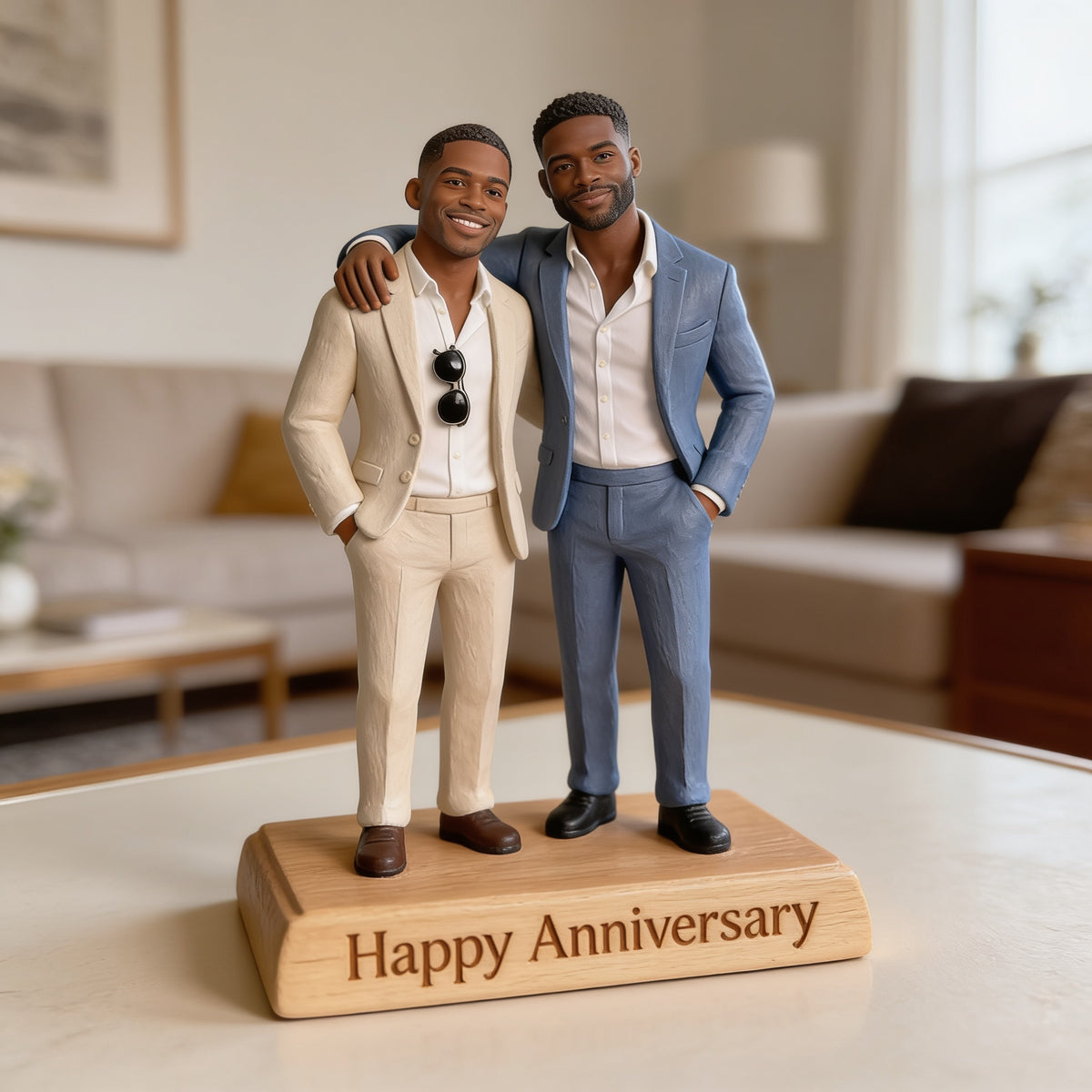 Custom Photo LGBT Anniversary Black Gay Couple Custom Shaped Acrylic Plaque Gift