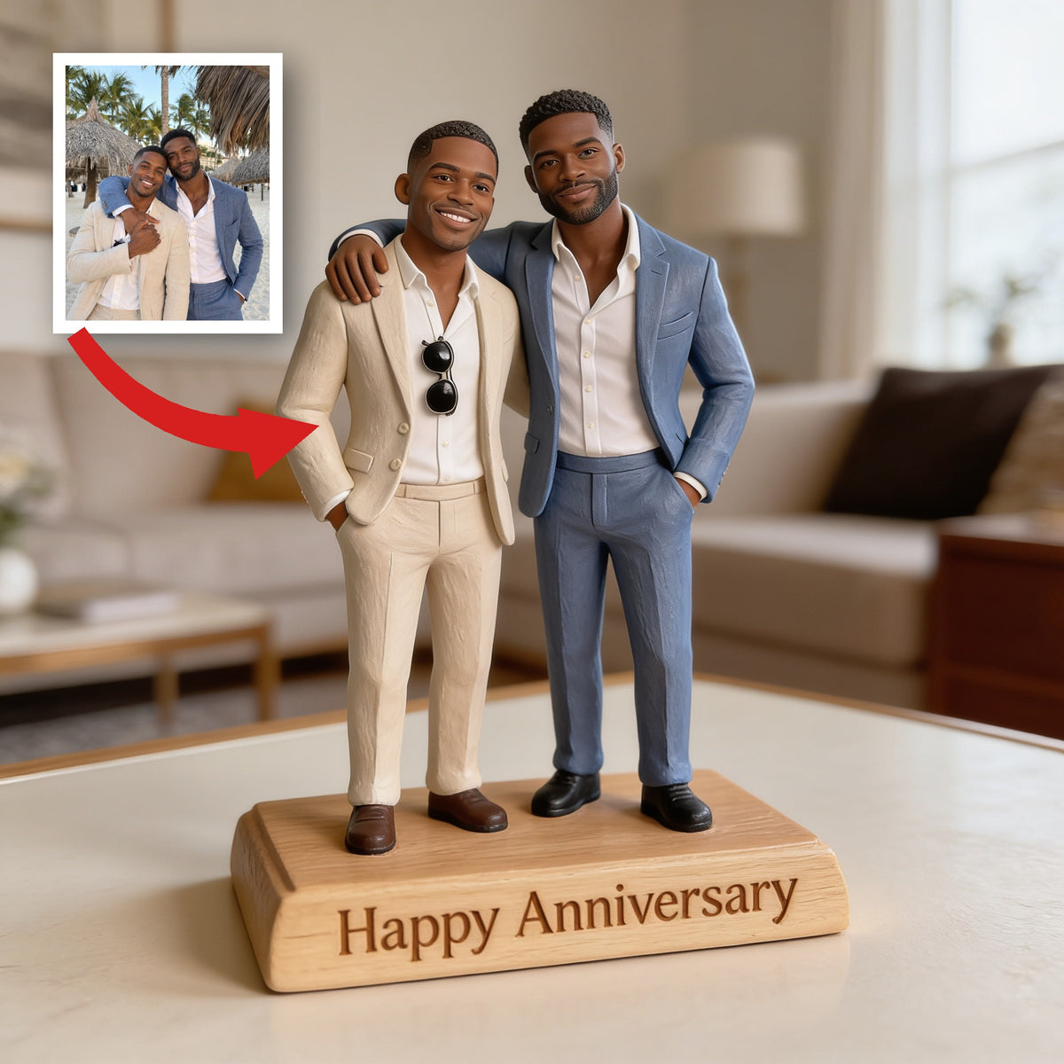 Custom Photo LGBT Anniversary Black Gay Couple Custom Shaped Acrylic Plaque Gift