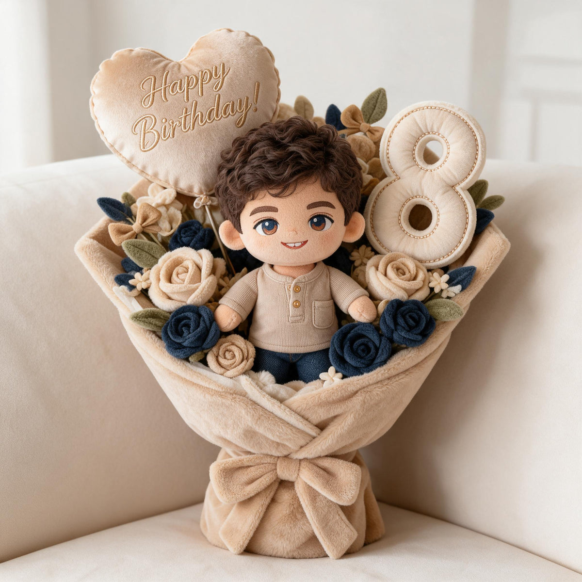 Personalized 8th Birthday Latino Little Boy Faux Fur Bouquet Pillow Gift