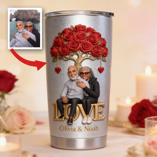 Custom Photo Middle-Aged Black Couple Tumbler, Love Theme Couple Gift