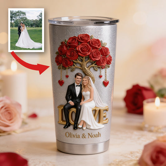 Custom Photo Wedding Couple Tumbler, Personalized Newlywed Gift