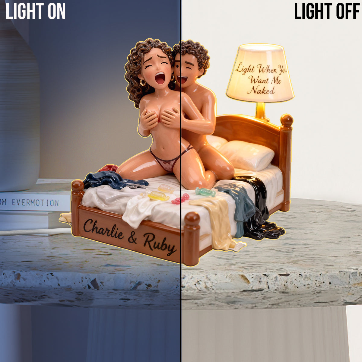 Custom Photo Black Couple Funny Romantic Acrylic LED Night Light Couple Gift