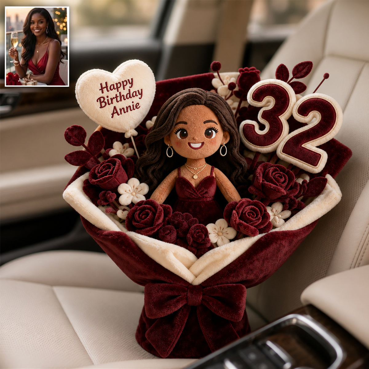 Personalized 45th Birthday Middle-Aged Latina Woman Faux Fur Pillow Bouquet Gift