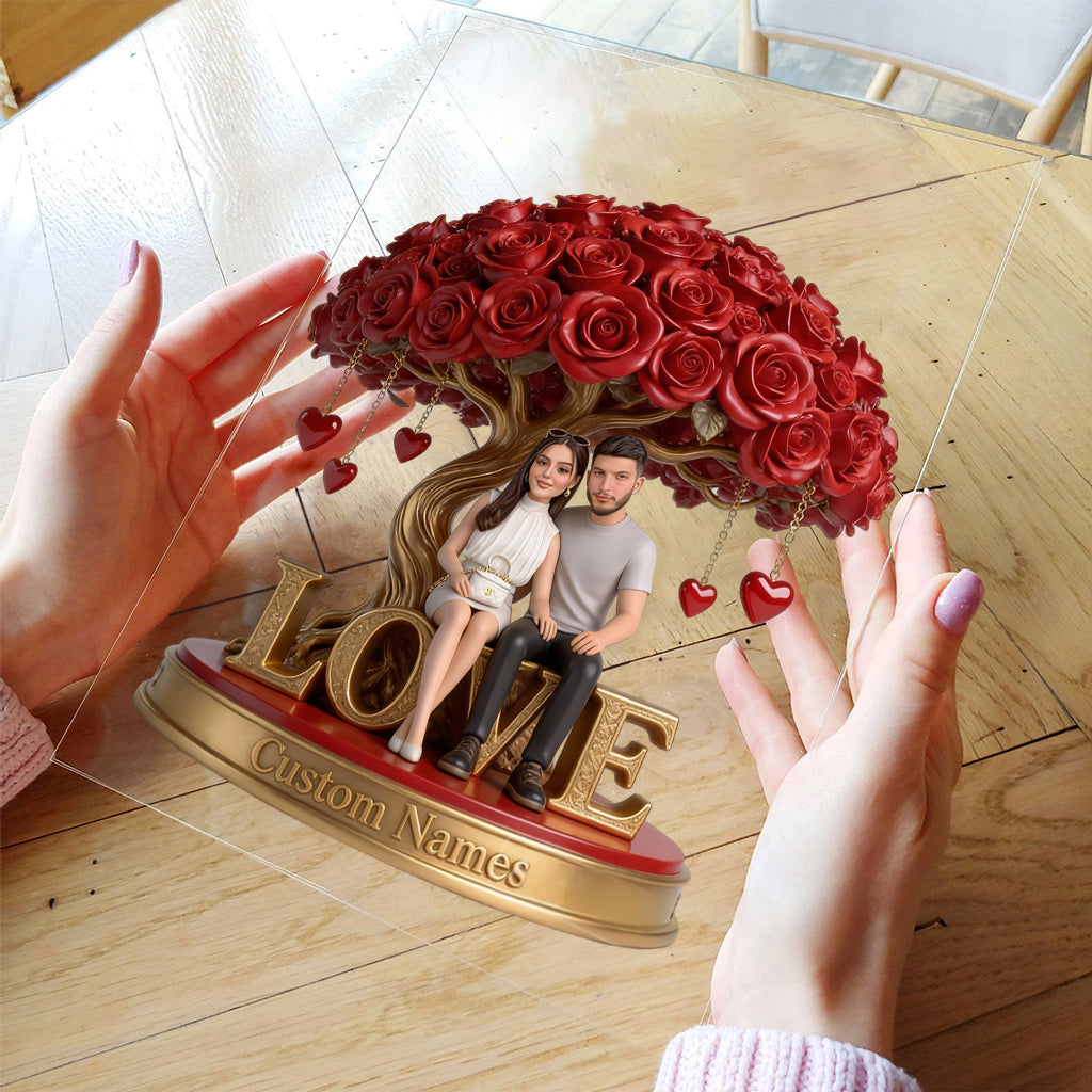 Custom Photo Older Couple Rose Tree Acrylic Plaque Keepsake Gift