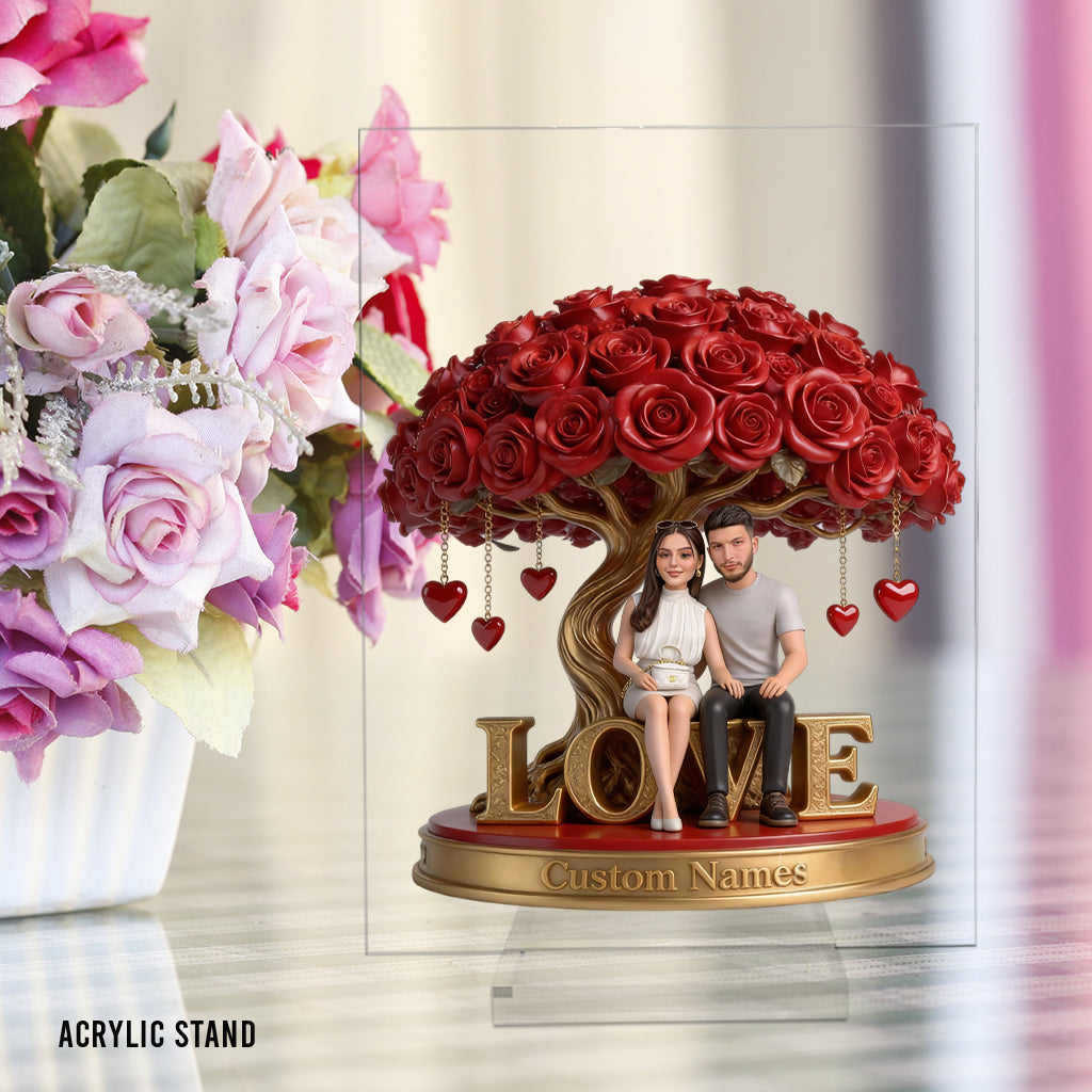 Custom Photo Older Couple Rose Tree Acrylic Plaque Keepsake Gift