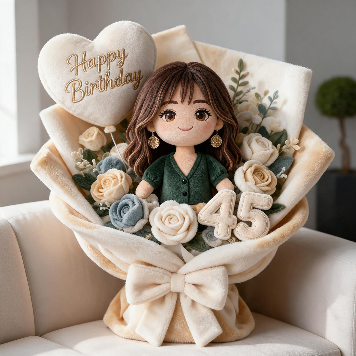 Personalized 45th Birthday Middle-Aged Latina Woman Faux Fur Pillow Bouquet Gift