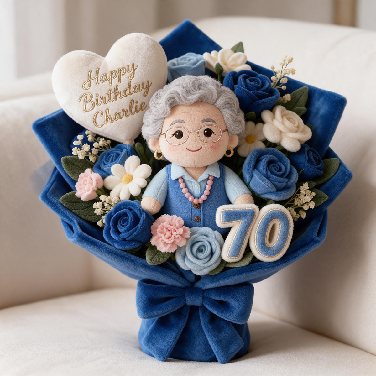 Personalized 70th Birthday Older Latina Woman Faux Fur Pillow Gift for Grandma
