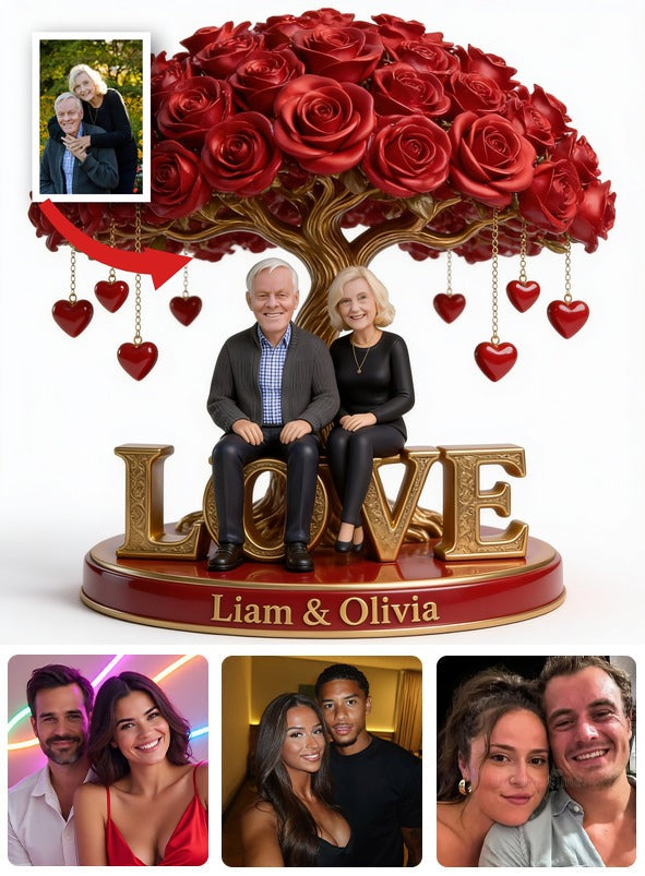 Custom Photo Older Couple Rose Tree Acrylic Plaque Keepsake Gift