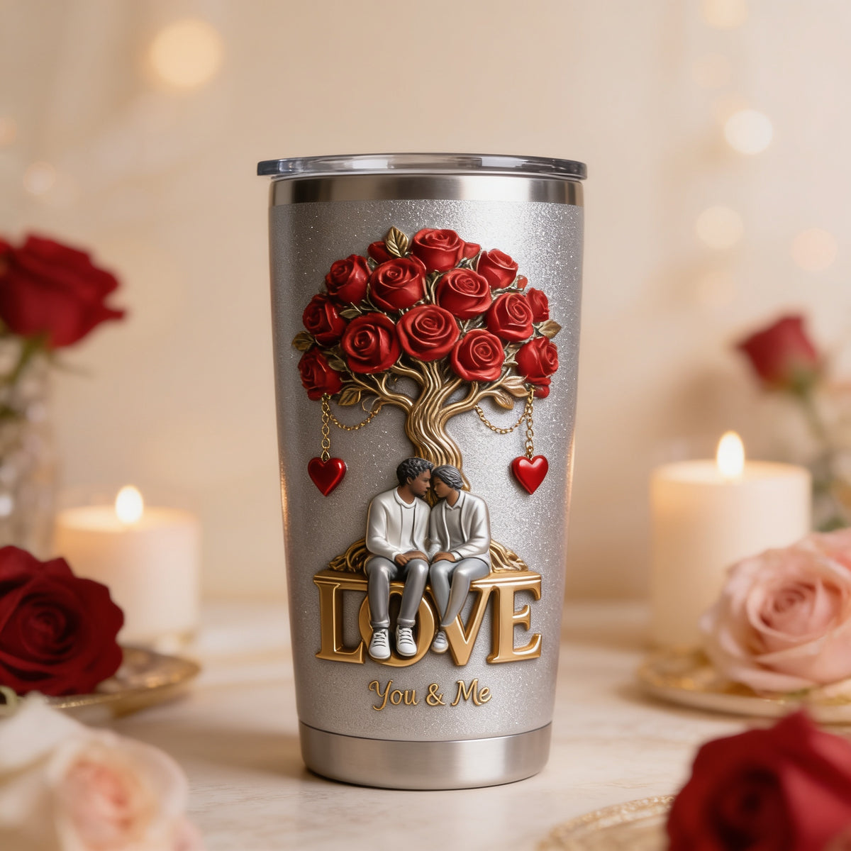 Personalized Black Couple Tumbler, Romantic You & Me Gift for Husband Wife