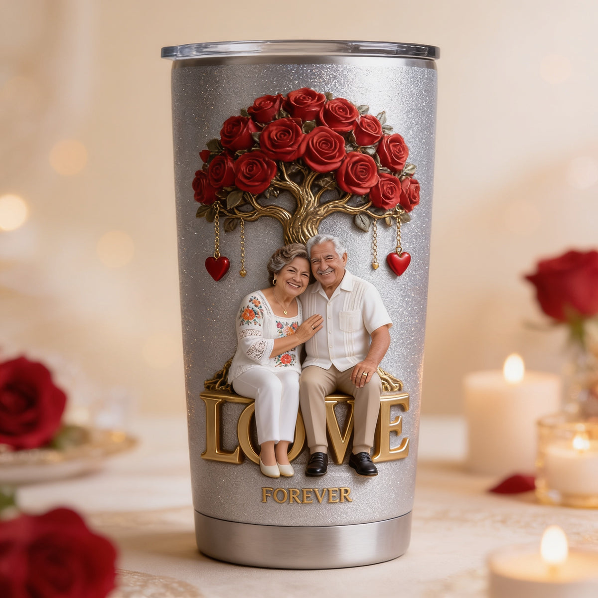 Personalized Older Latino Couple Tumbler, Romantic Husband & Wife Gift