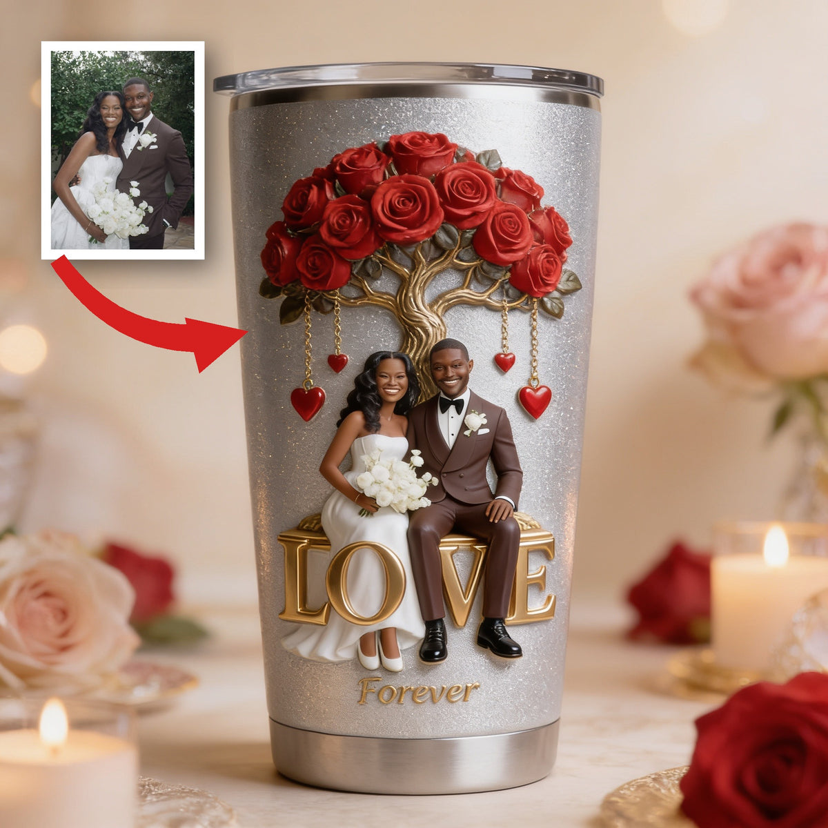 Personalized Wedding Black Couple Tumbler Romantic Gift for Husband and Wife