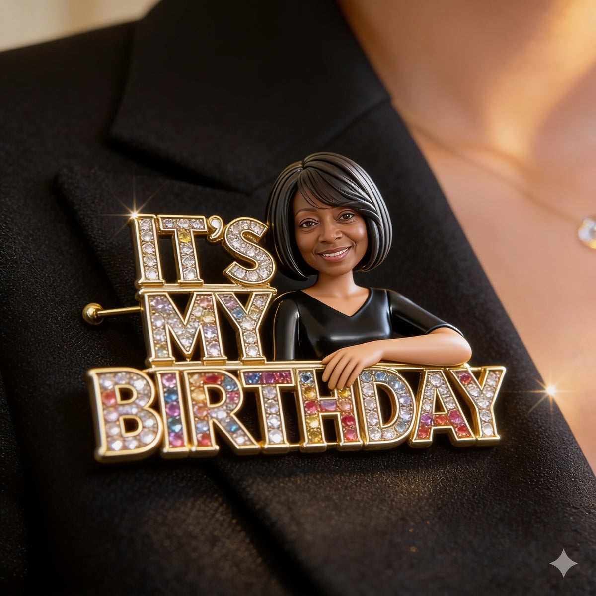 Custom Photo 50th Birthday Middle-Aged Black Woman Enamel Pin, Gift for Mom Grandma Wife