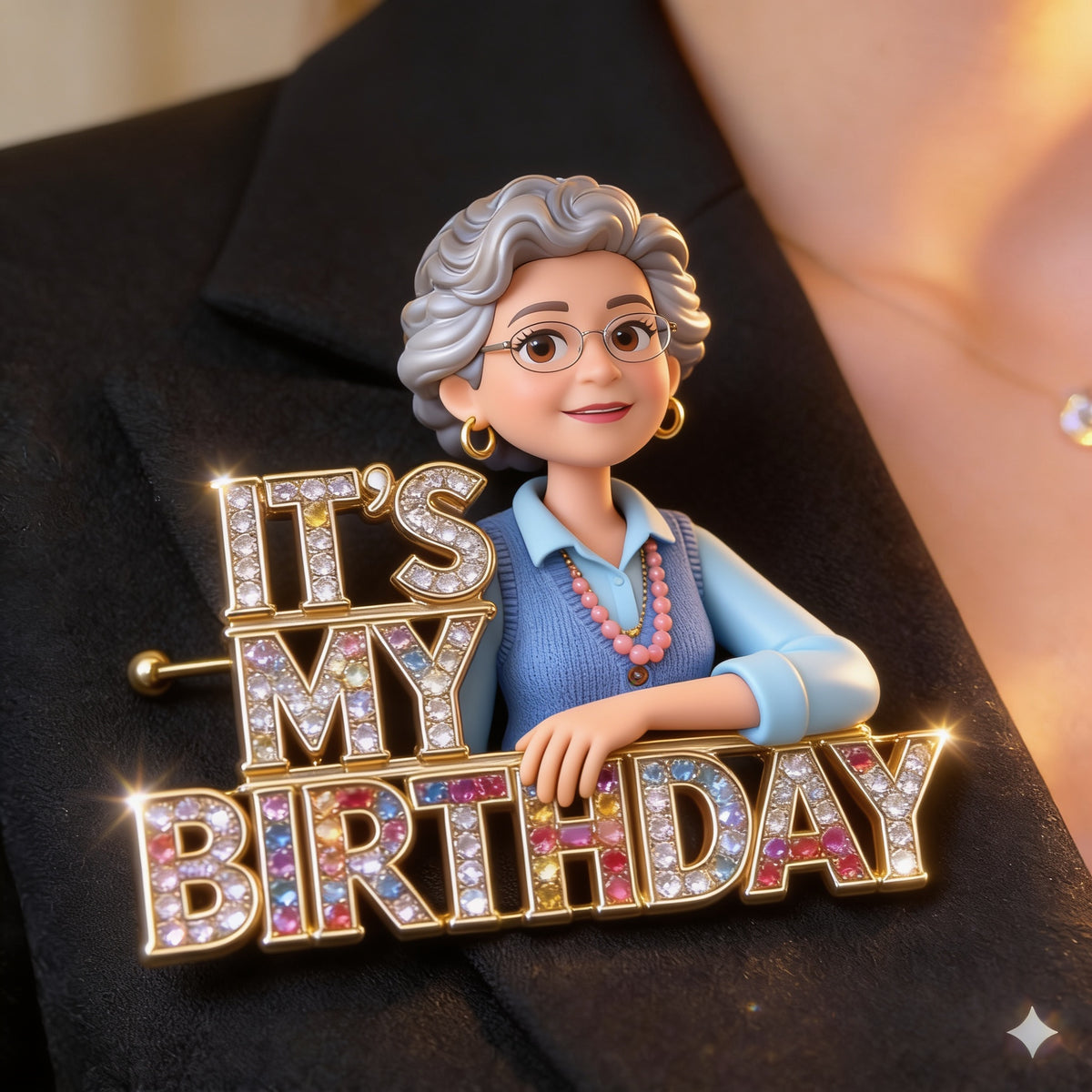 Custom Photo 70th Birthday Older Latina Woman Acrylic Enamel Pin Grandma Gift