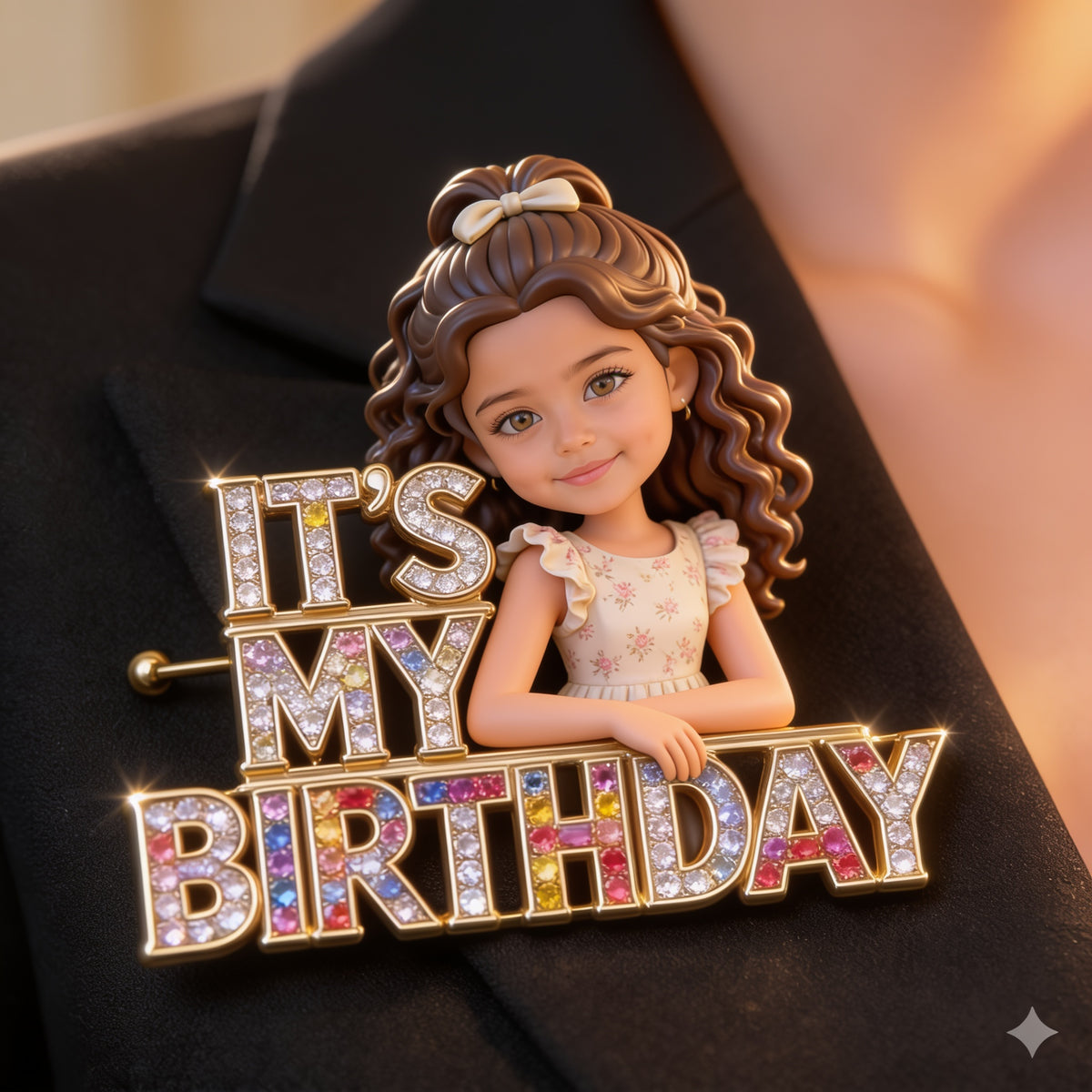 Custom Photo Birthday Latina Little Girl Pin Gift for Daughter Granddaughter Niece