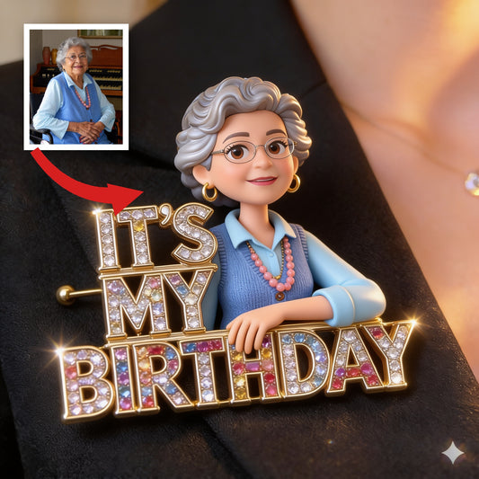 Custom Photo 70th Birthday Older Latina Woman Acrylic Enamel Pin Grandma Gift