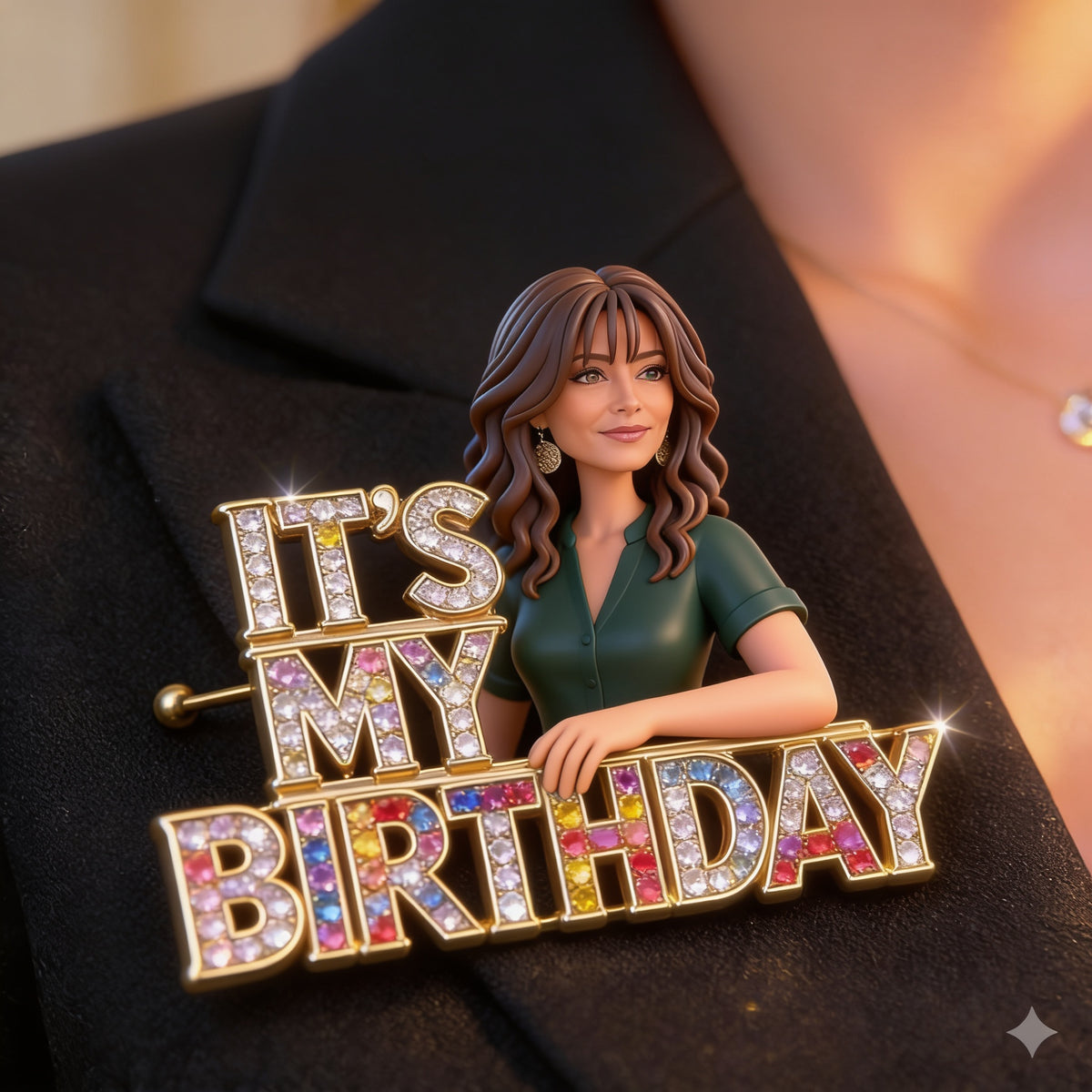 Custom Photo 50th Birthday Middle-Aged Latina Woman Acrylic Enamel Pin
